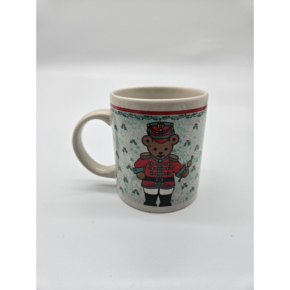 Vintage Gibson Christmas Teddy Bear Drummer Holly 3 3/4" Mug Holiday Traditions